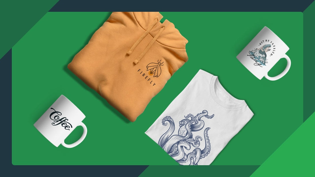 POD t shirt and mug with green background