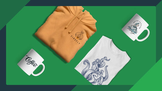 POD t shirt and mug with green background
