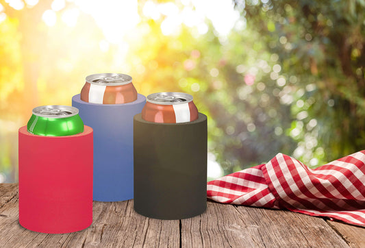 black, blue and red kozzie cans