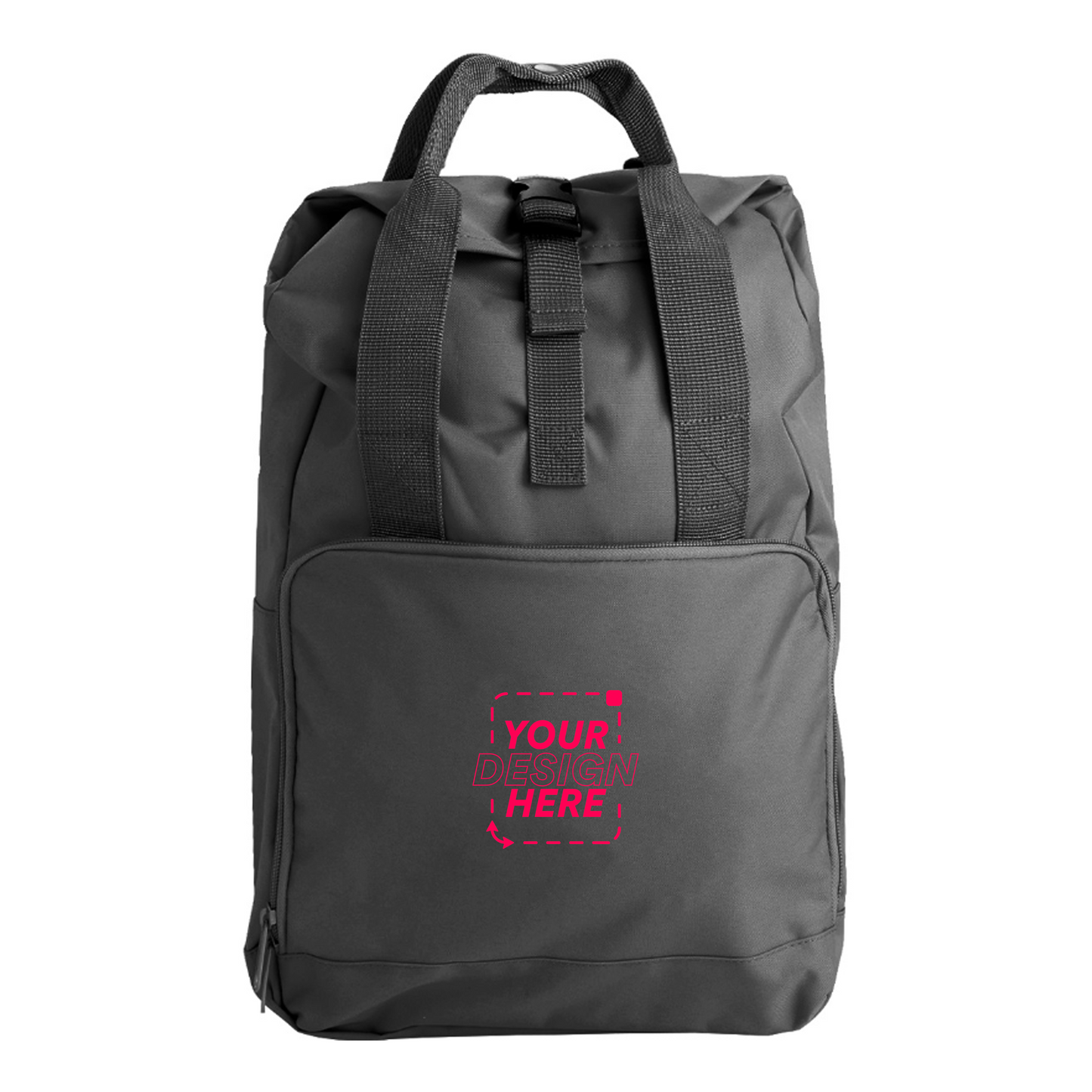 Embroidered Twin Handle Roll-Top Backpack