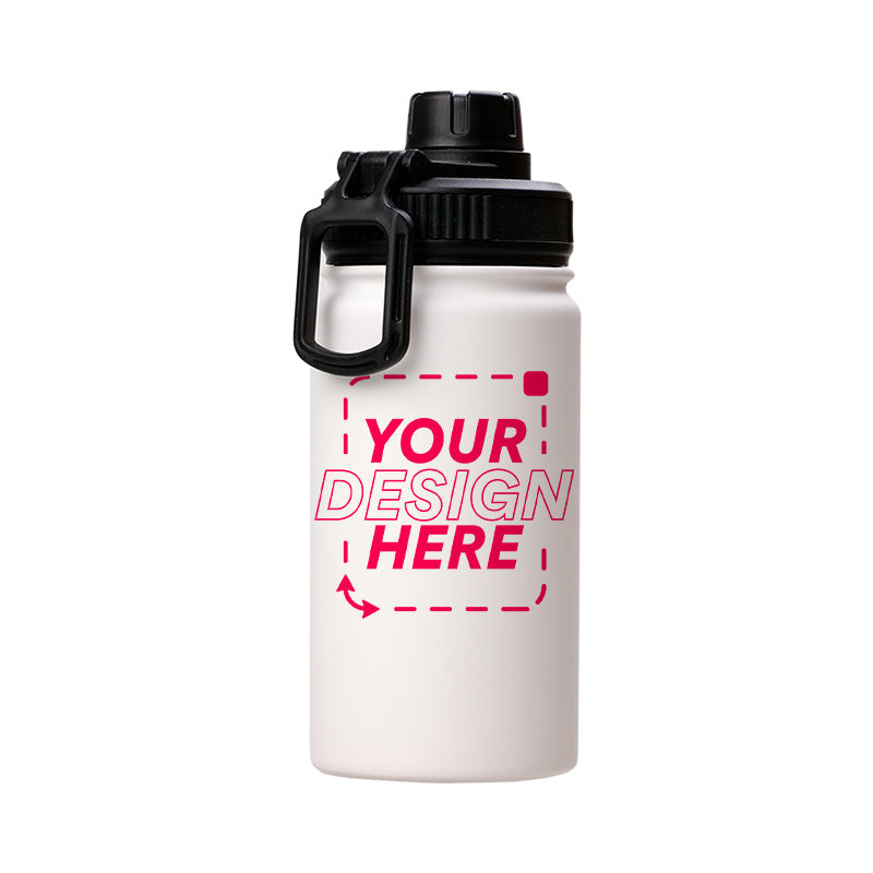 12oz Stainless Steel White Coated Water bottle with Sport lid