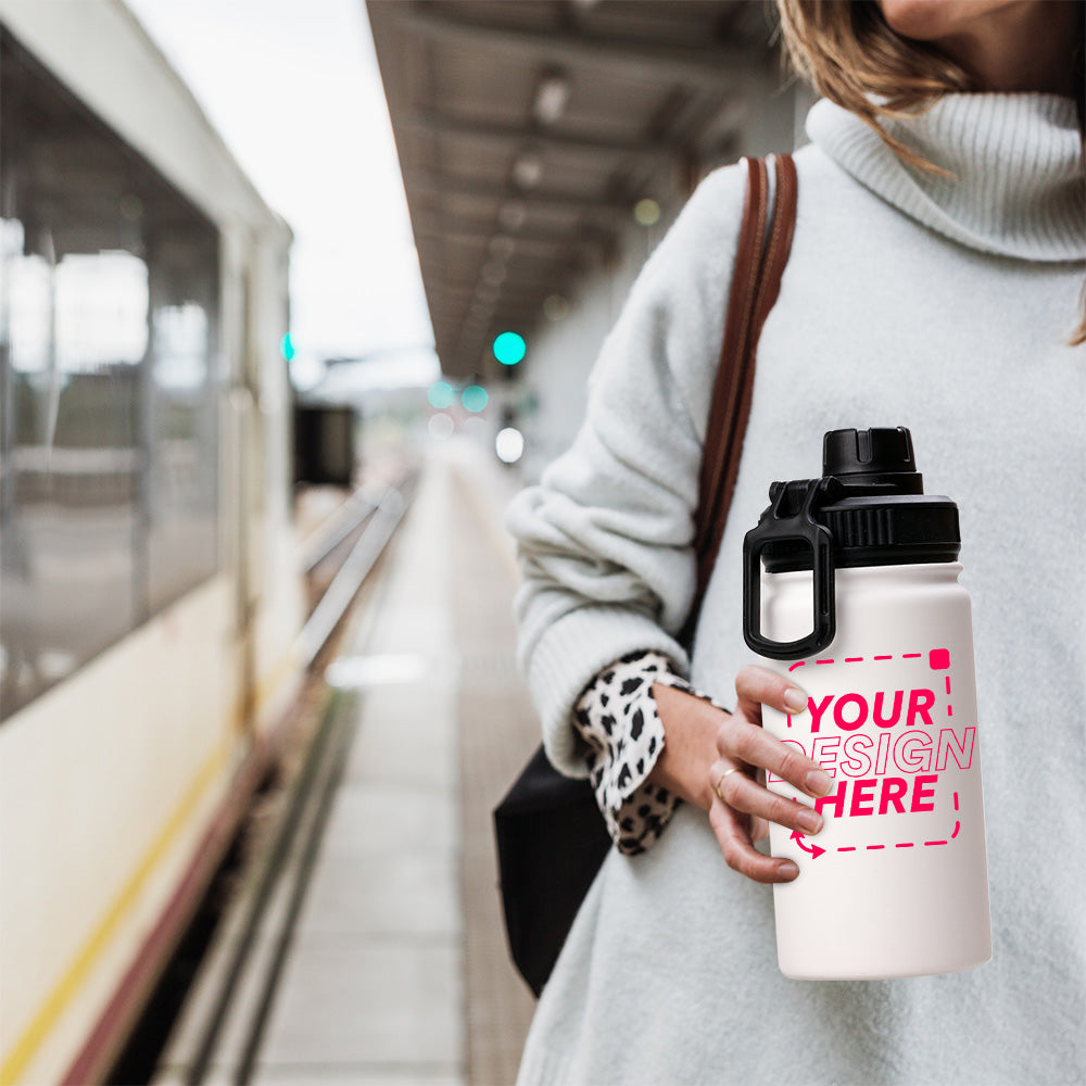 12oz Stainless Steel White Coated Water bottle with Sport lid