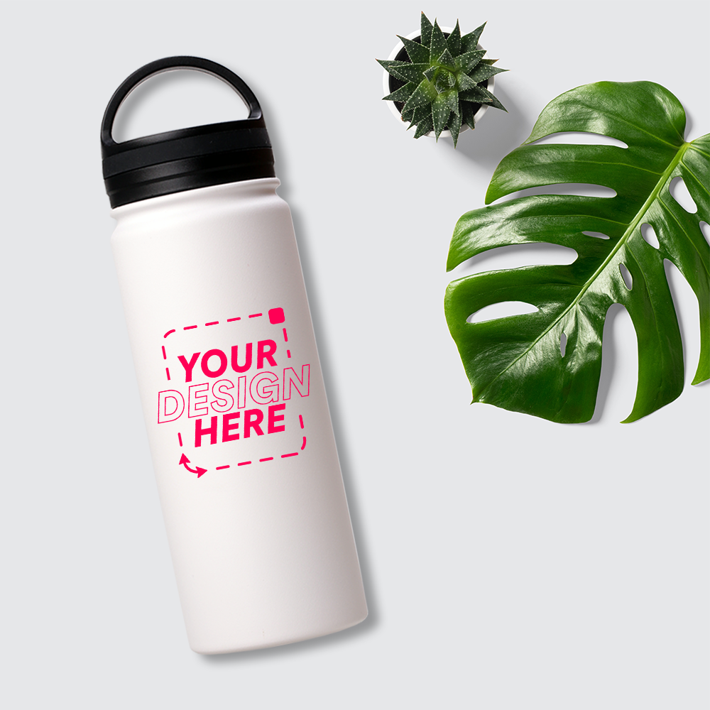 18oz Stainless Steel White Coated Water bottle with Handle lid