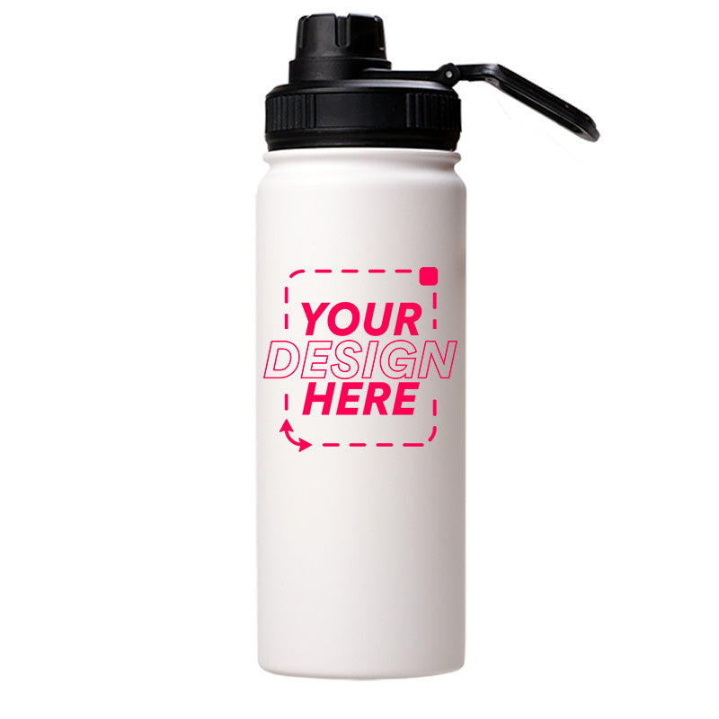 18oz Stainless Steel White Coated Water bottle with Sport lid