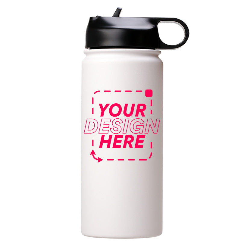 18oz Stainless Steel White Coated Water bottle with Standard lid