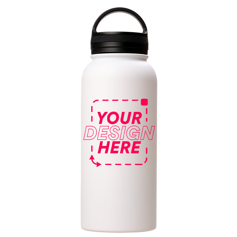 32oz Stainless Steel White Coated Water bottle with Handle lid