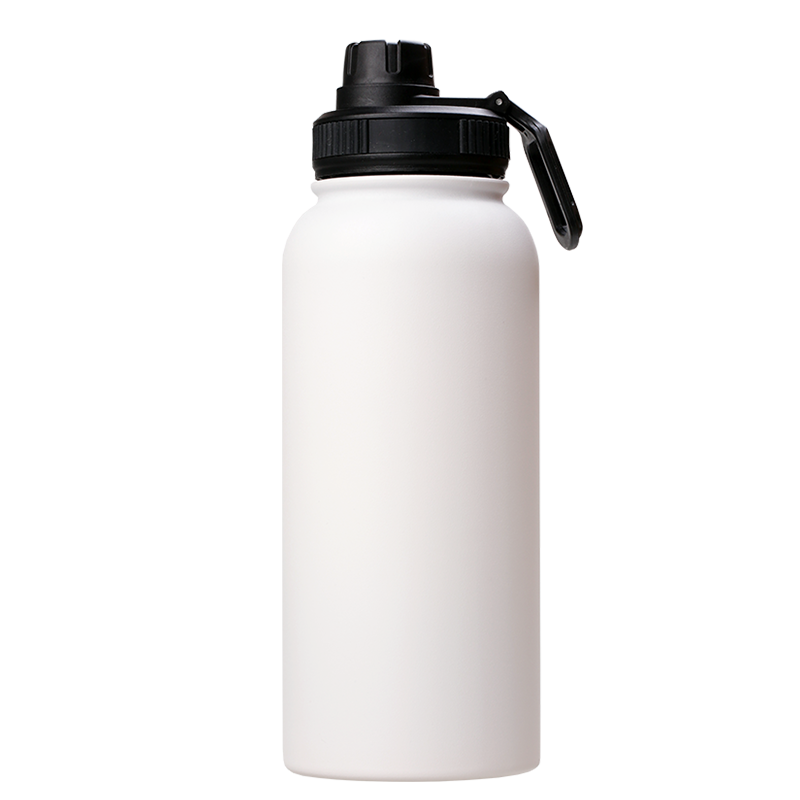 32oz Stainless Steel White Coated Water bottle with Sport lid