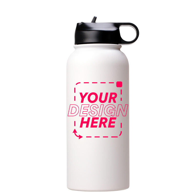32oz Stainless Steel White Coated Water bottle with Standard lid