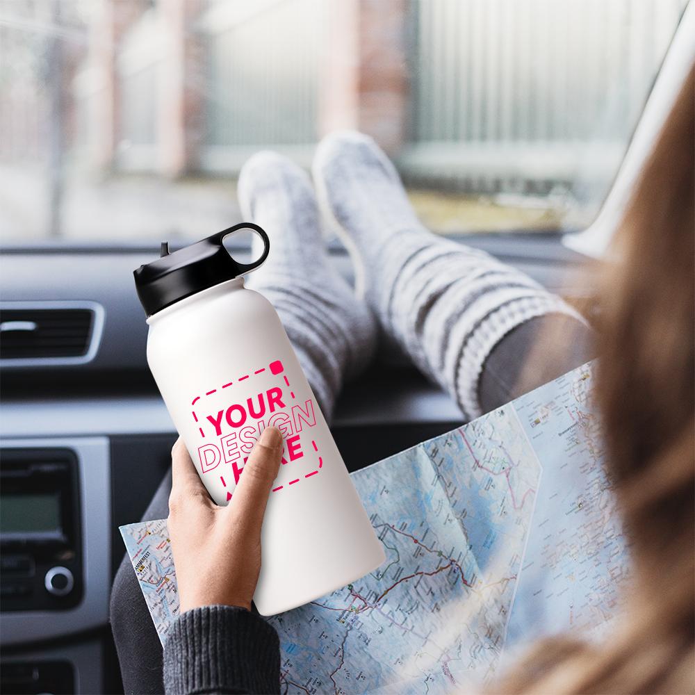 32oz Stainless Steel White Coated Water bottle with Standard lid