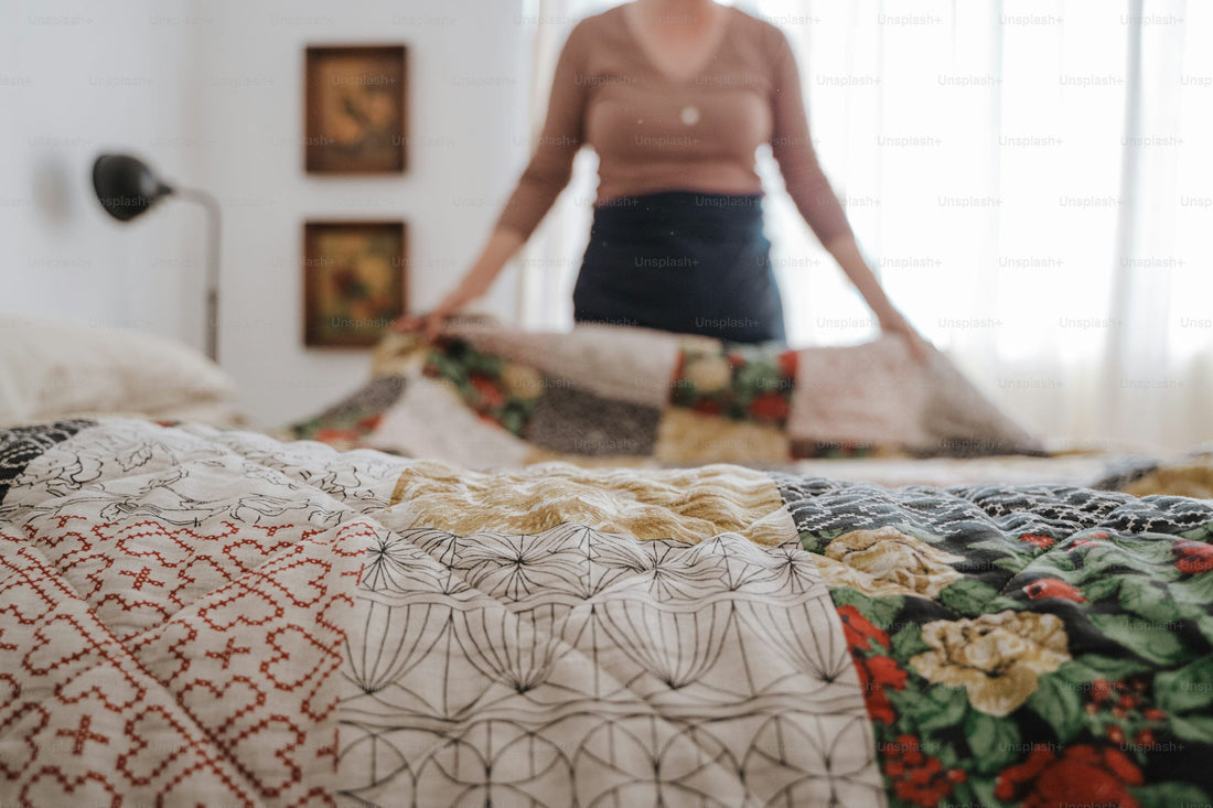 woman arranging her blanket