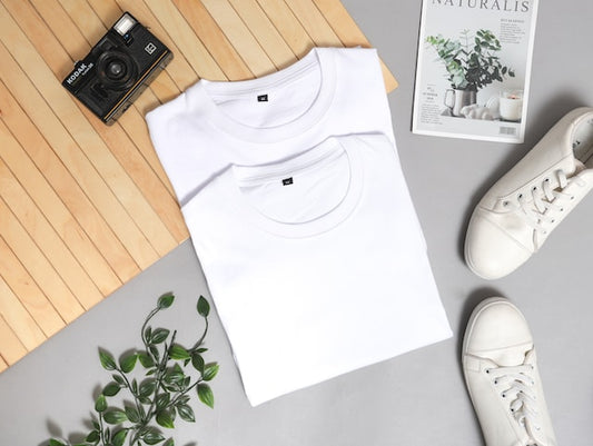 white POD t shirts with a camera