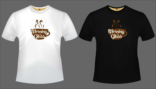 print on demand t-shirts with 'morning glass' printed on it