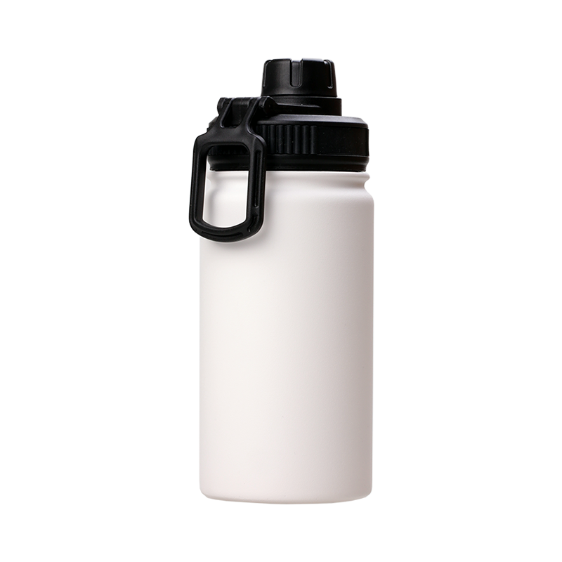 12oz Stainless Steel White Coated Water bottle with Sport lid